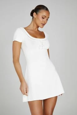 Georgia Pointelle Knit Mini Dress - White -Meshki Shop 0050 20230609 meshki new arrivals july1511