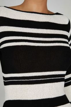 Zahra Long Sleeve Open Back Mini Knit Dress - Black/White -Meshki Shop 0191 20230609 meshki new arrivals july1652