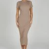 Sonia Short Sleeve Knit Midi Dress - Taupe -Meshki Shop 0245 20230609 meshki new arrivals july1708