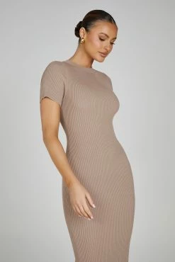 Sonia Short Sleeve Knit Midi Dress - Taupe -Meshki Shop 0266 20230609 meshki new arrivals july1731