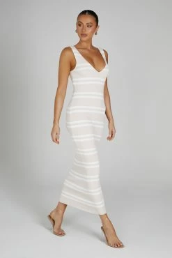 Henrietta Stripe Knit Maxi Dress - Nude/White -Meshki Shop 0299 20230609 meshki new arrivals july1766