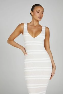 Henrietta Stripe Knit Maxi Dress - Nude/White -Meshki Shop 0302 20230609 meshki new arrivals july1770