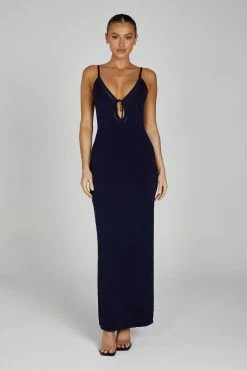 Maia Pointelle Knit Maxi Dress - Navy
