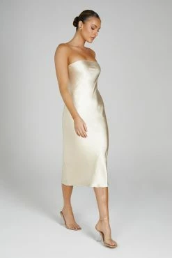 Tyler Strapless Satin Midi Dress - Gold -Meshki Shop 0493 20230609 meshki new arrivals july1962