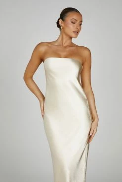 Tyler Strapless Satin Midi Dress - Gold -Meshki Shop 0496 20230609 meshki new arrivals july1965