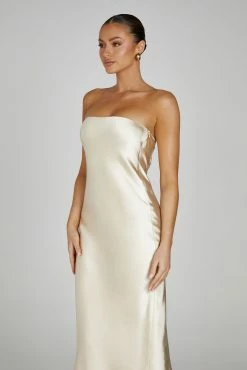 Tyler Strapless Satin Midi Dress - Gold -Meshki Shop 0504 20230609 meshki new arrivals july1973