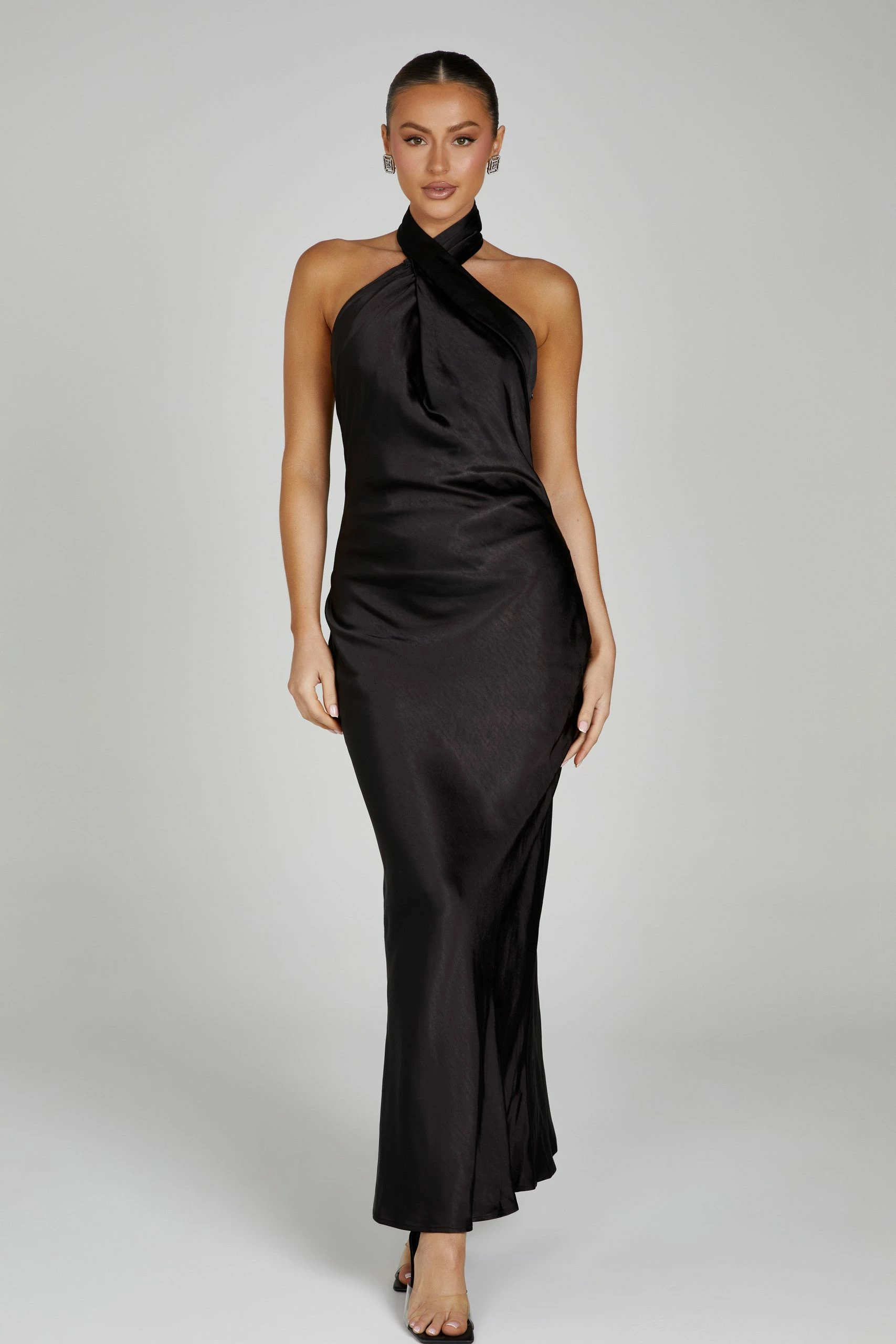 Laura Halter Satin Gown - Black 3 Laura Halter Satin Gown - Black