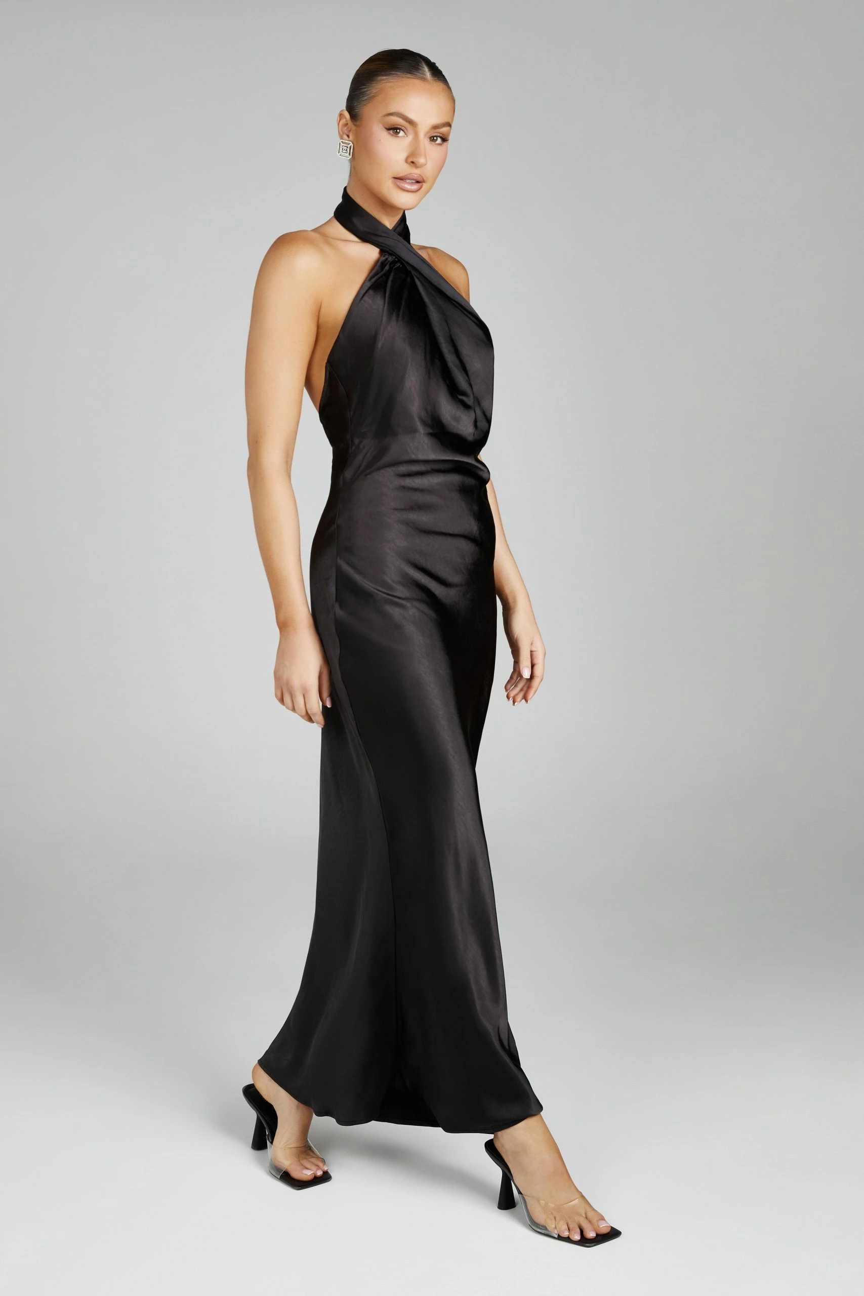 Laura Halter Satin Gown - Black 6 Laura Halter Satin Gown - Black - Image 4