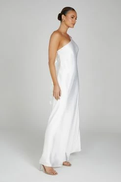 Rebecca One Shoulder Rose Maxi Dress - White -Meshki Shop 0633 20230609 meshki new arrivals july2104