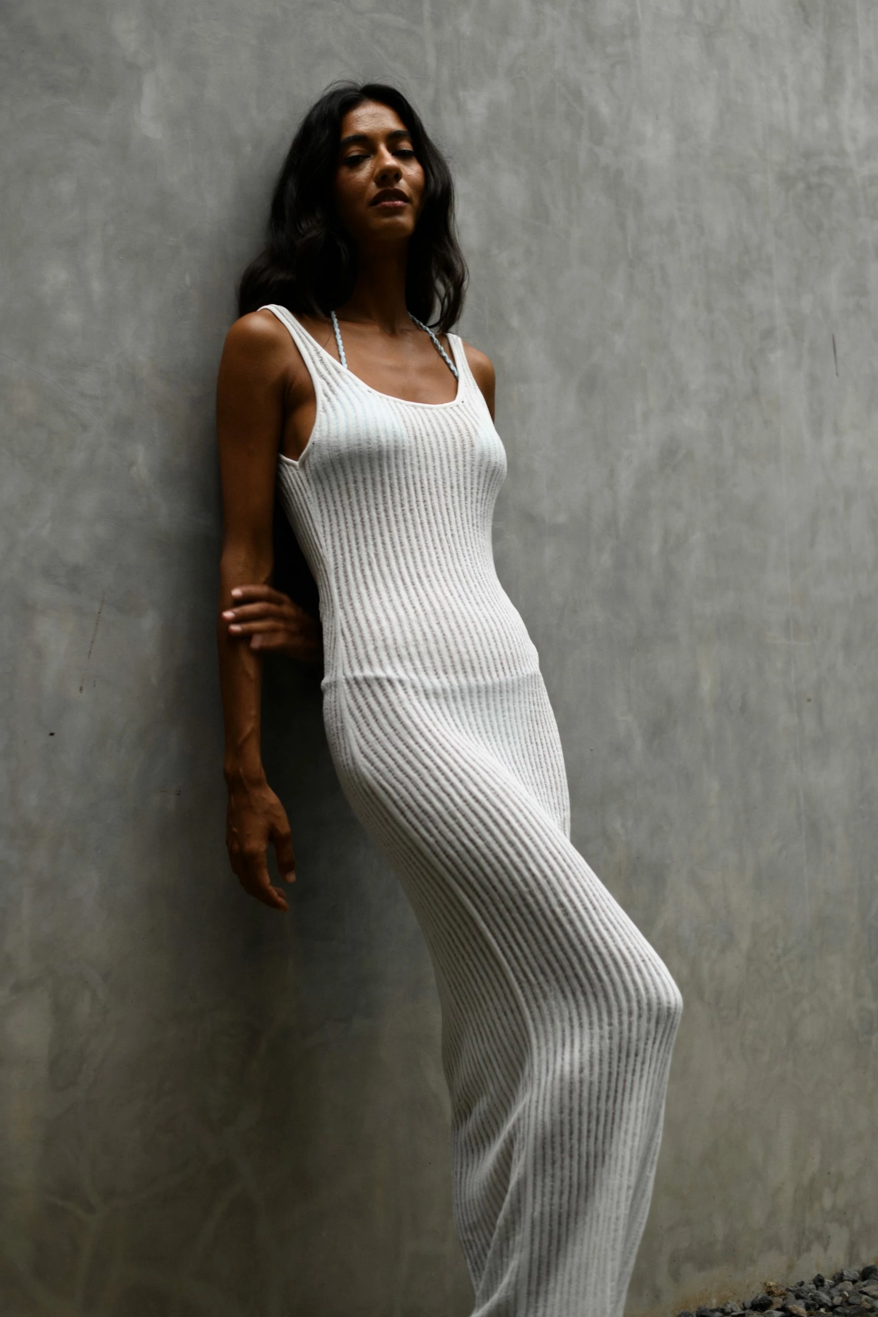 Abbey Ladder Knit Cowl Maxi Dress - White 3 Abbey Ladder Knit Cowl Maxi Dress - White