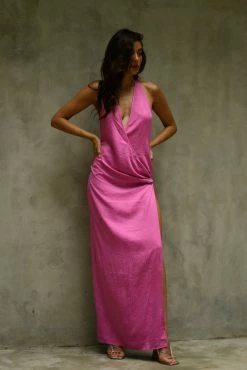BSD Aaliyah Plunge Neck Maxi Dress - Rose Pink