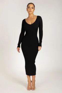 Nina Long Sleeve Knit Midi Dress - Black -Meshki Shop 20 12 15MeshkiEcom 224