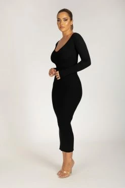 Nina Long Sleeve Knit Midi Dress - Black -Meshki Shop 20 12 15MeshkiEcom 226