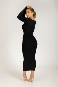 Nina Long Sleeve Knit Midi Dress - Black -Meshki Shop 20 12 15MeshkiEcom 228