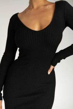 Nina Long Sleeve Knit Midi Dress - Black -Meshki Shop 20 12 15MeshkiEcom 229