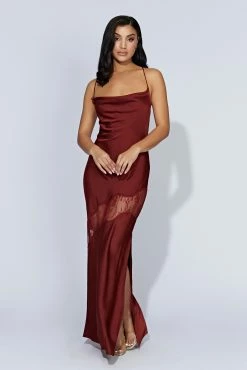 Chandra Lace Detail Satin Maxi Dress - Cherry Chocolate -Meshki Shop 20220913 meshki eccom bonsoir21026