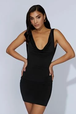 BSD Juliette Cowl Mini Dress - Black -Meshki Shop 20220921 meshki ecomm bonsoir31780