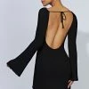 Zahra Long Sleeve Open Back Mini Knit Dress - Black -Meshki Shop 20221004 meshki ecomm core1597