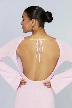 Zahra Long Sleeve Open Back Mini Knit Dress - Blush Pink -Meshki Shop 20221004 meshki ecomm core1635