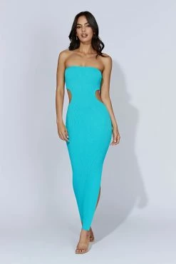 Kori Knit Bandeau Maxi Dress - Aquamarine -Meshki Shop 20221010 meshki ecomm knit3157