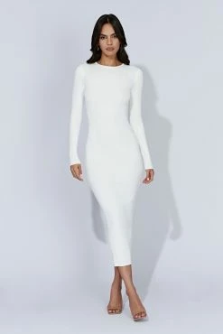 Rowen Long Sleeve Midi Dress - White -Meshki Shop 20221010 meshki ecomm knit3205