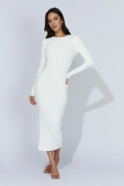 Rowen Long Sleeve Midi Dress - White -Meshki Shop 20221010 meshki ecomm knit3209