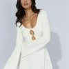 Birdie Long Sleeve Knit Mini Dress - White -Meshki Shop 20221010 meshki ecomm knit3310