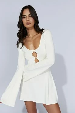 Birdie Long Sleeve Knit Mini Dress - White