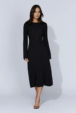Juniper Flare Sleeve Knit Midi Dress - Black -Meshki Shop 20221010 meshki ecomm knit3513