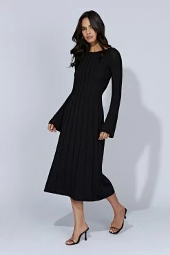 Juniper Flare Sleeve Knit Midi Dress - Black -Meshki Shop 20221010 meshki ecomm knit3542