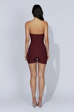 Ginny Strapless Knitted Playsuit - Cherry Chocolate -Meshki Shop 20221010 meshki ecomm knit3767