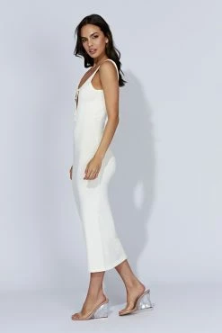 Nola Cut Out Knit Midi Dress - Off White -Meshki Shop 20221010 meshki ecomm knit3943