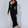 Alma Long Sleeve Knit Midi Dress - Black