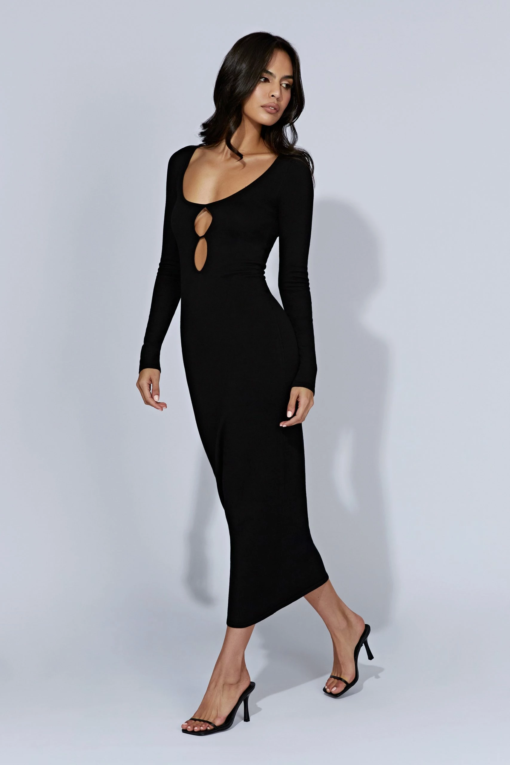 Alma Long Sleeve Knit Midi Dress - Black 3 Alma Long Sleeve Knit Midi Dress - Black