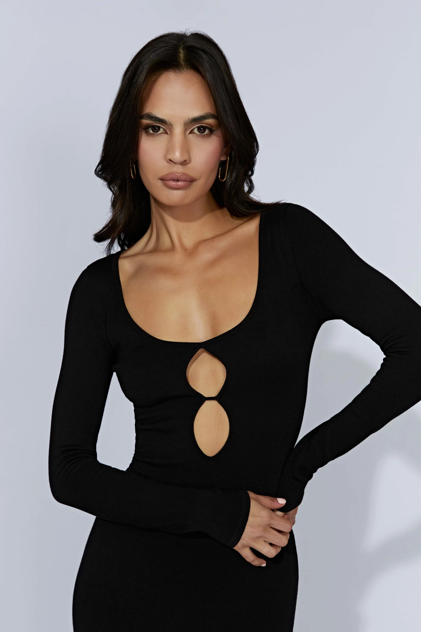 Alma Long Sleeve Knit Midi Dress - Black 5 Alma Long Sleeve Knit Midi Dress - Black - Image 3