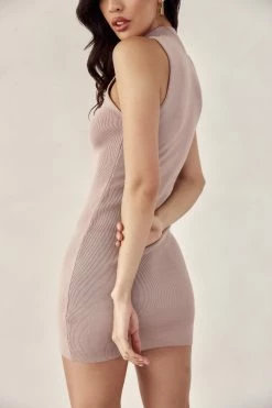 Delia Sleeveless Knit Mini Dress - Taupe 12 Delia Sleeveless Knit Mini Dress - Taupe -Meshki Shop 20221012 Meshki knit content4485