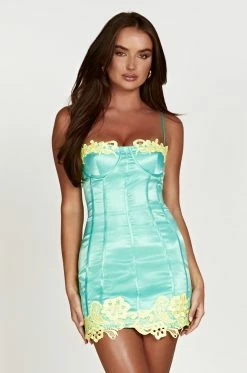 Tatiana Corset Mini Dress With Lace - Mint