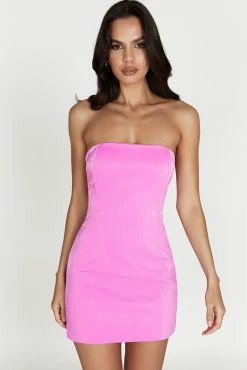 Lizzie Crosshatch Faux Leather Mini Dress - Rose Pink