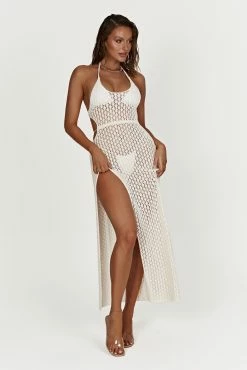 Sky Malia Cut Out Crochet Maxi Dress - Cream -Meshki Shop 20221109 meshki ecomm swim12853