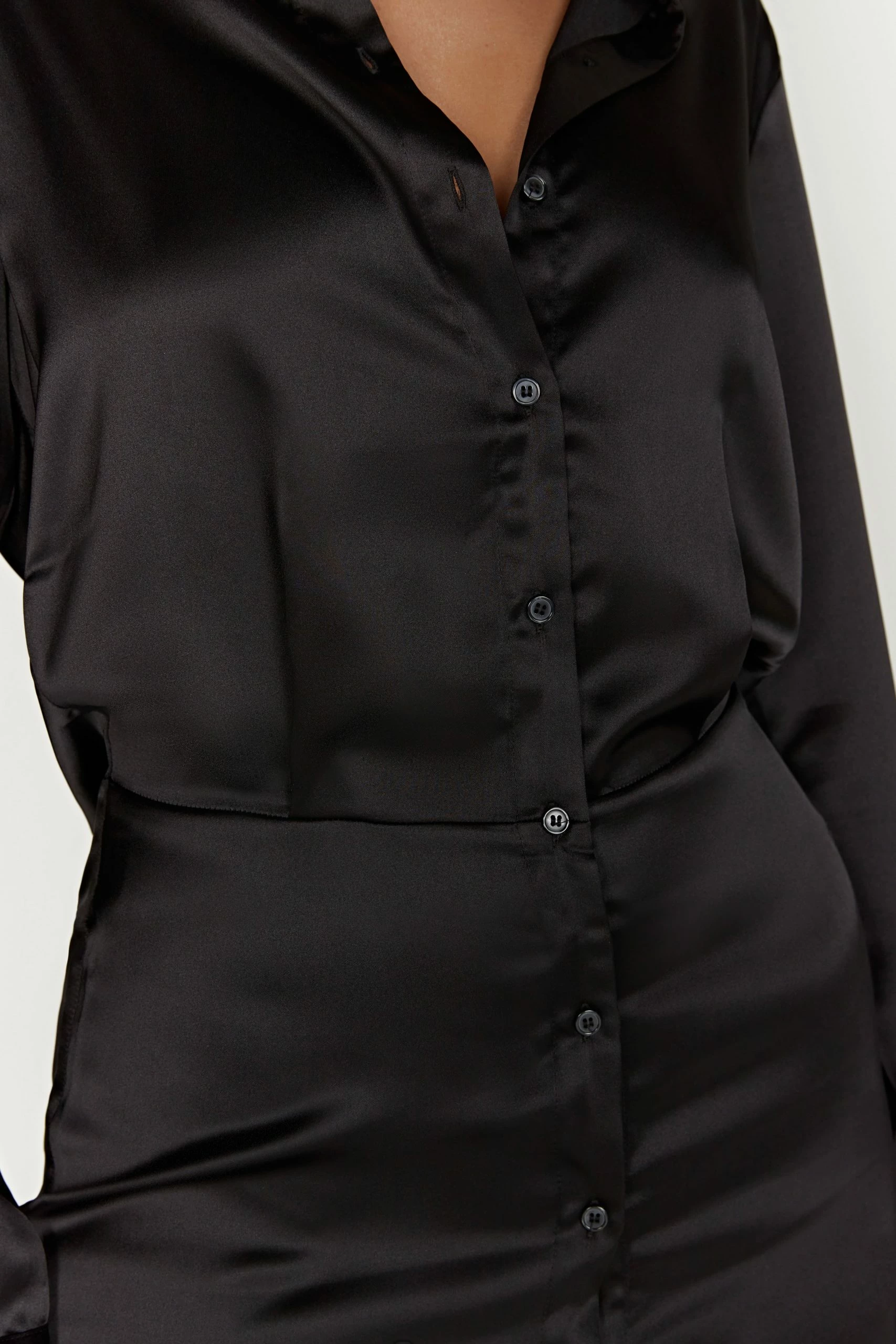 Brielle Satin Shirt Dress - Black 10 Brielle Satin Shirt Dress - Black - Image 8