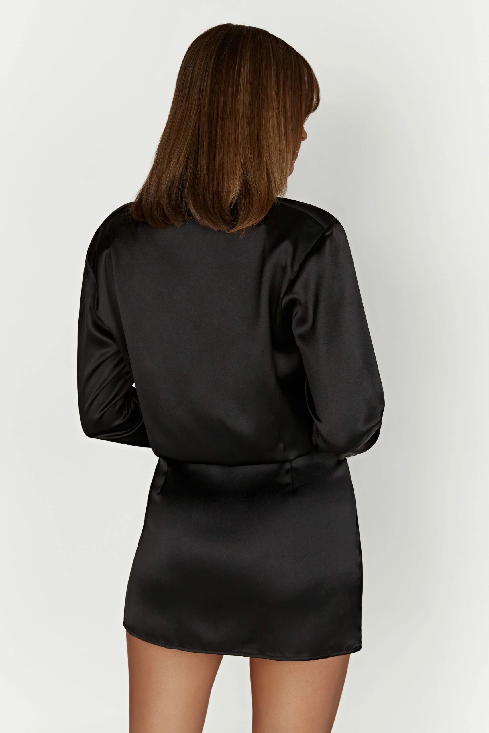 Brielle Satin Shirt Dress - Black 4 Brielle Satin Shirt Dress - Black - Image 2