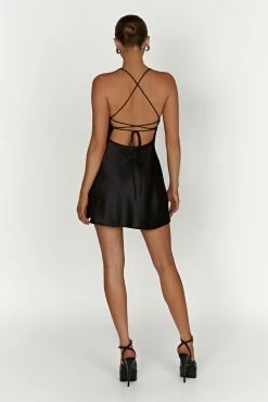 Sydney Mini Satin Dress - Black 17 Sydney Mini Satin Dress - Black -Meshki Shop 20221115 meshki ecomm reflections14788