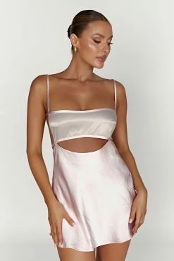 Veda Two Tone Mini Dress - Blush Pink -Meshki Shop 20221115 meshki ecomm reflections15116