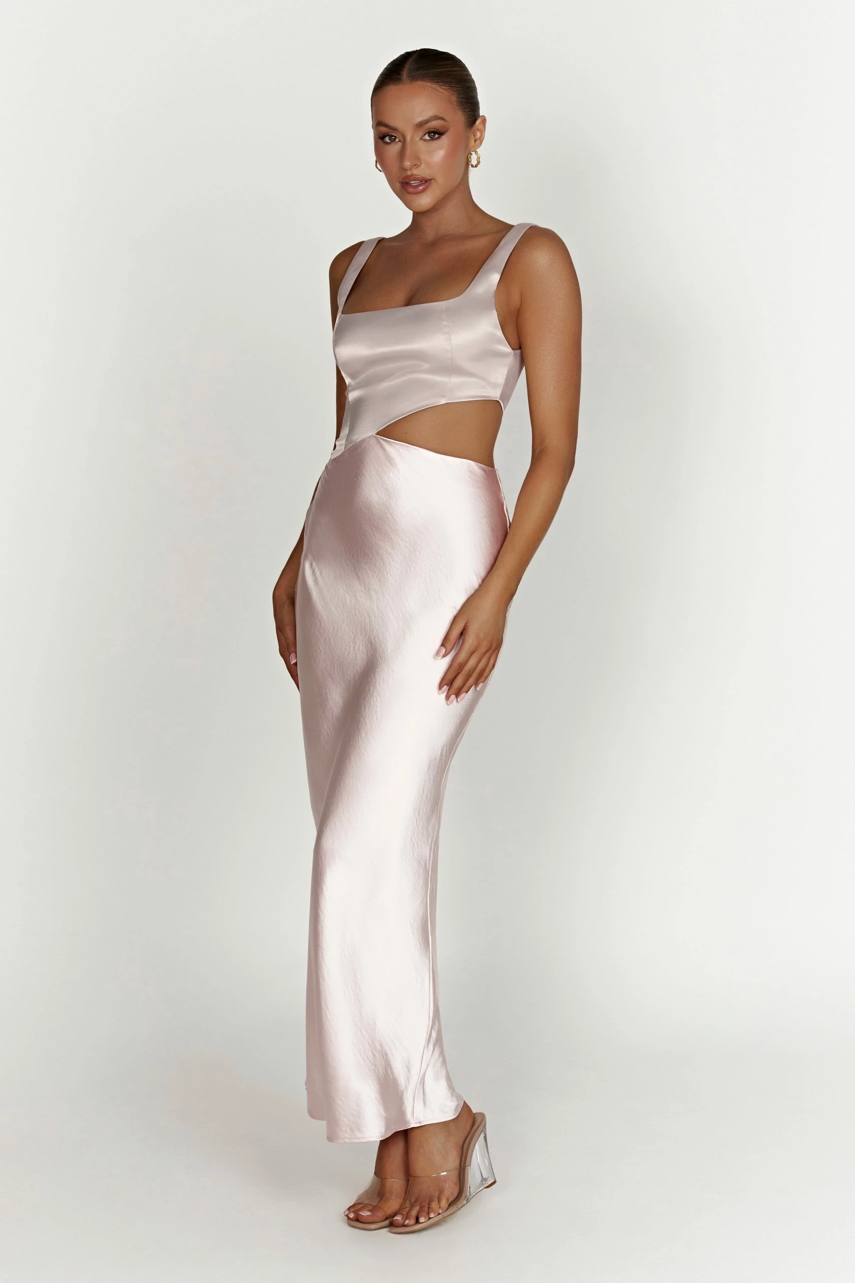 Gianna Two Tone Slashed Maxi Dress - Blush Pink 10 Gianna Two Tone Slashed Maxi Dress - Blush Pink - Image 8