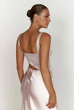 Gianna Two Tone Slashed Maxi Dress - Blush Pink 18 Gianna Two Tone Slashed Maxi Dress - Blush Pink -Meshki Shop 20221115 meshki ecomm reflections15341