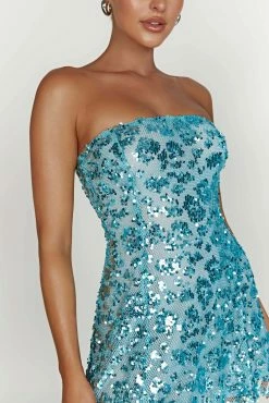 Everleigh Strapless Sequin Mini Dress - Powder Blue 16 Everleigh Strapless Sequin Mini Dress - Powder Blue -Meshki Shop 20221115 meshki ecomm reflections15397
