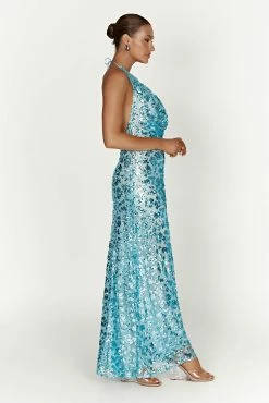 Nicola Plunge Neck Sequin Maxi Dress - Powder Blue -Meshki Shop 20221115 meshki ecomm reflections15419