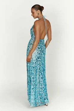 Nicola Plunge Neck Sequin Maxi Dress - Powder Blue -Meshki Shop 20221115 meshki ecomm reflections15424