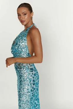 Nicola Plunge Neck Sequin Maxi Dress - Powder Blue -Meshki Shop 20221115 meshki ecomm reflections15438