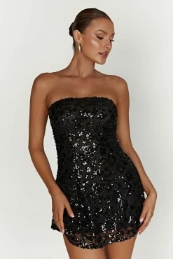 Everleigh Strapless Sequin Mini Dress - Black -Meshki Shop 20221115 meshki ecomm reflections15522